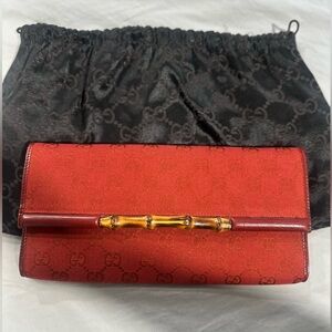 Gucci Designer Vintage Red Bamboo-Accent Women's Clutch Purse